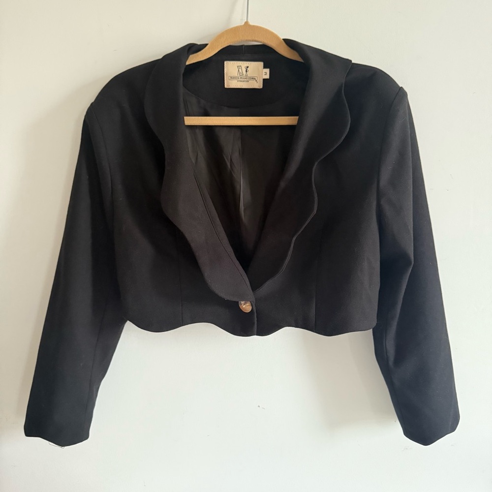 Fashion Brand Company Ink Stain Crop Blazer with scalloped edges